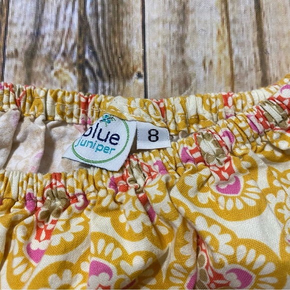 Blue Juniper Yellow Purple Floral Cotton Smocked Pocket Dress Initial K - Picture 5 of 6
